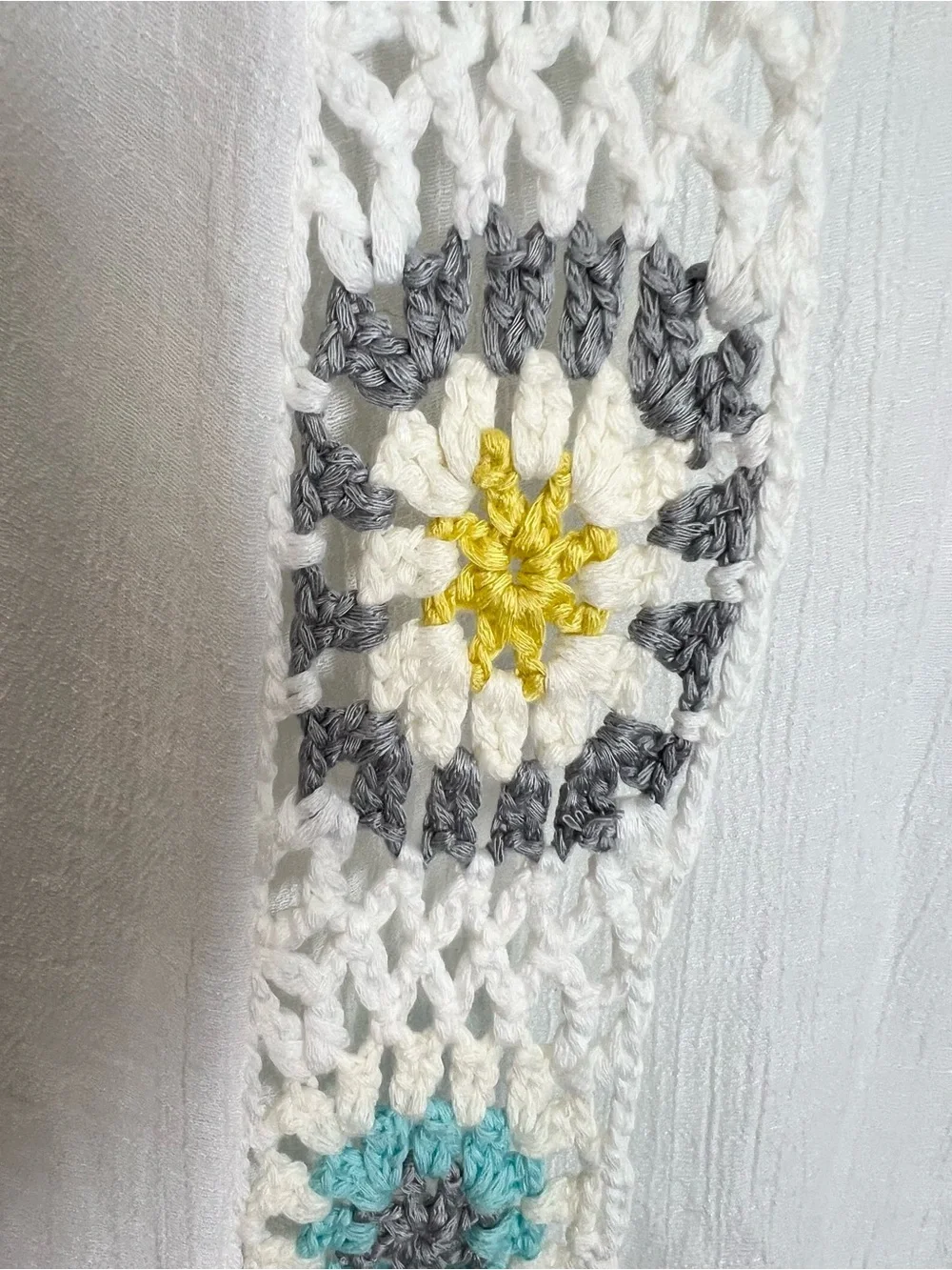 Cover Up Kimono Granny Square gauzy white‎ One Size semi sheer Beachy